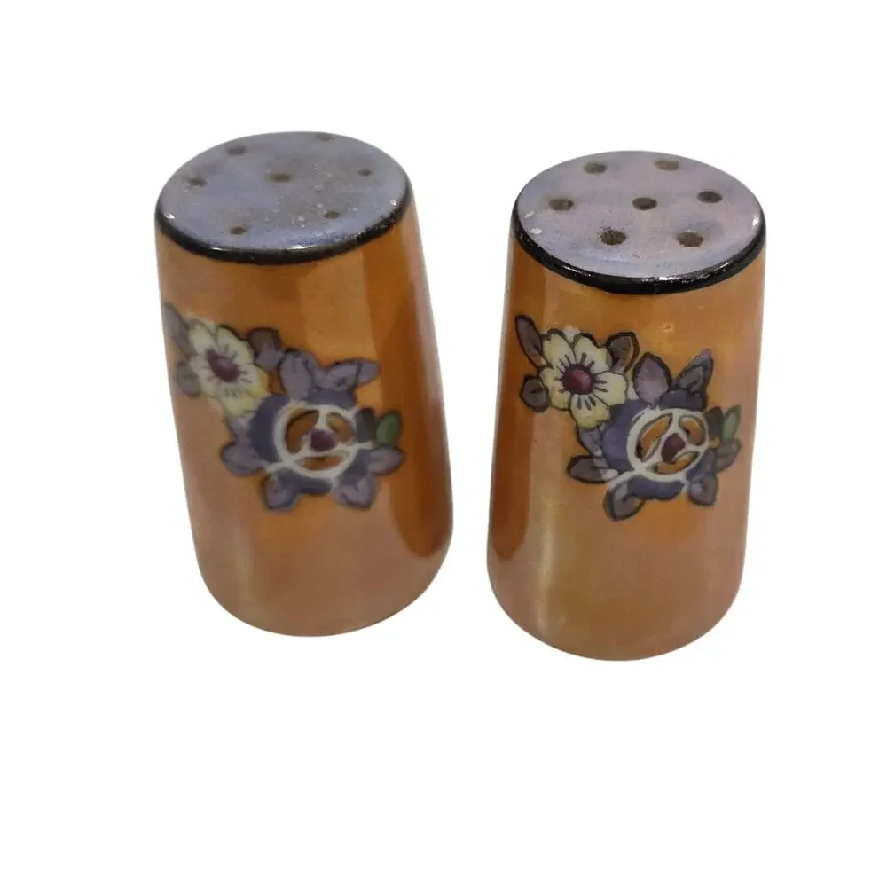 Vintage Japan Coral Floral Salt Pepper Shakers Iridescent Lilac MCM